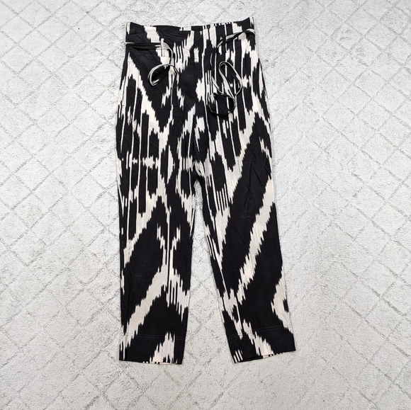 Theory Pants Women's 4 Black White Print Gunilla Interlace Ikat Silk Paperbag - Picture 1 of 10
